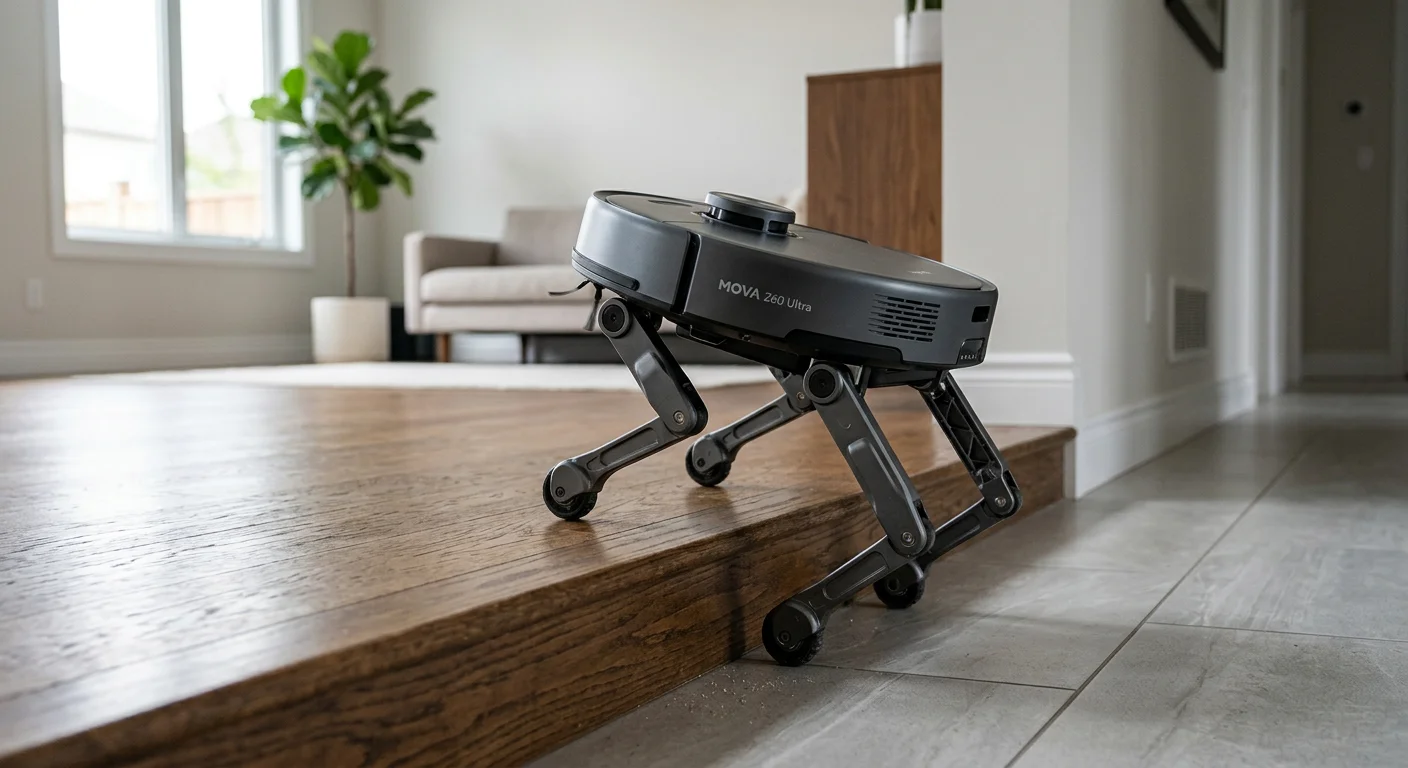 Mova Z60 Ultra StepMaster 2.0 climbing over door threshold with LiftPro chassis