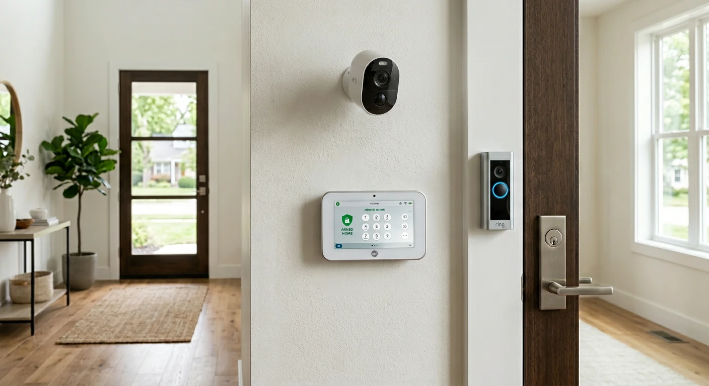 Complete Ring home security setup with doorbell camera and alarm system