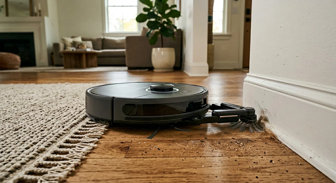 Shark PowerDetect NeverStuck and EdgeDetect robot vacuum cleaning corner and navigating rug transition