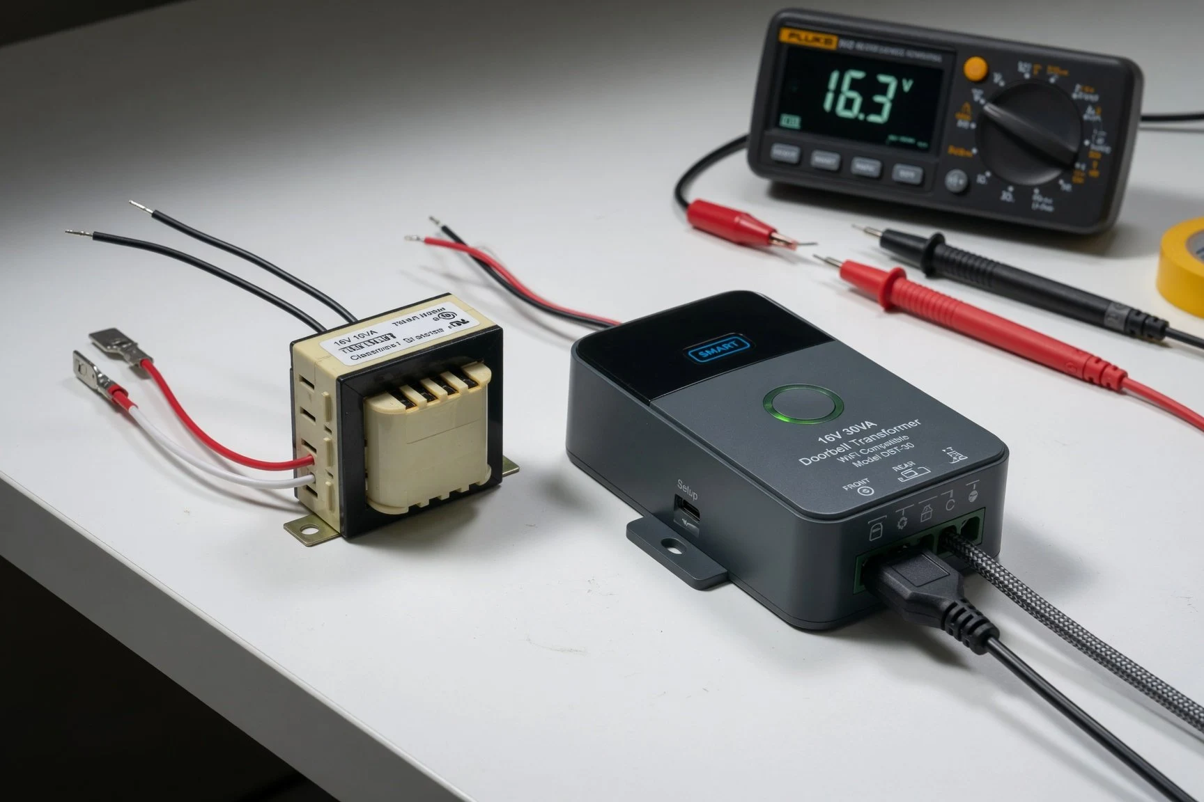Side-by-side comparison of low-VA traditional transformer versus high-VA smart doorbell transformer